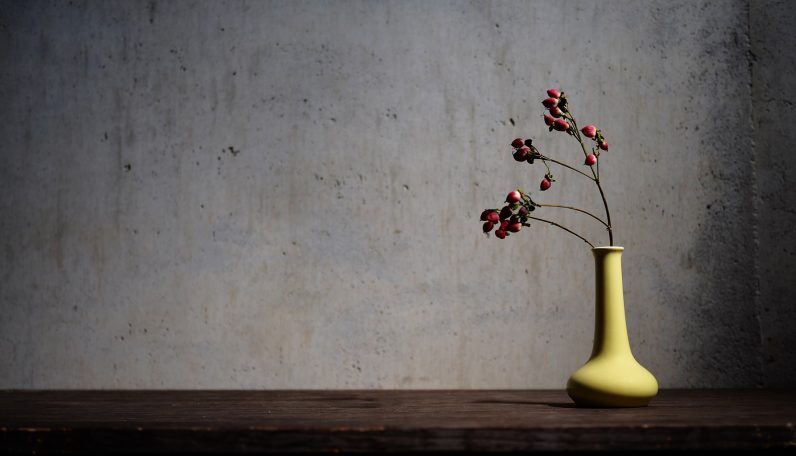 Vase and flowers as wabi-sabi home decoration