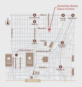 Kyoto Ryokan Hotel Map Urushitei